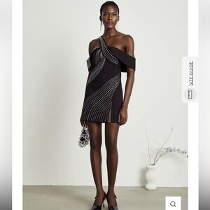 Black One-Shoulder Mini Dress with Silver Crystal Accents